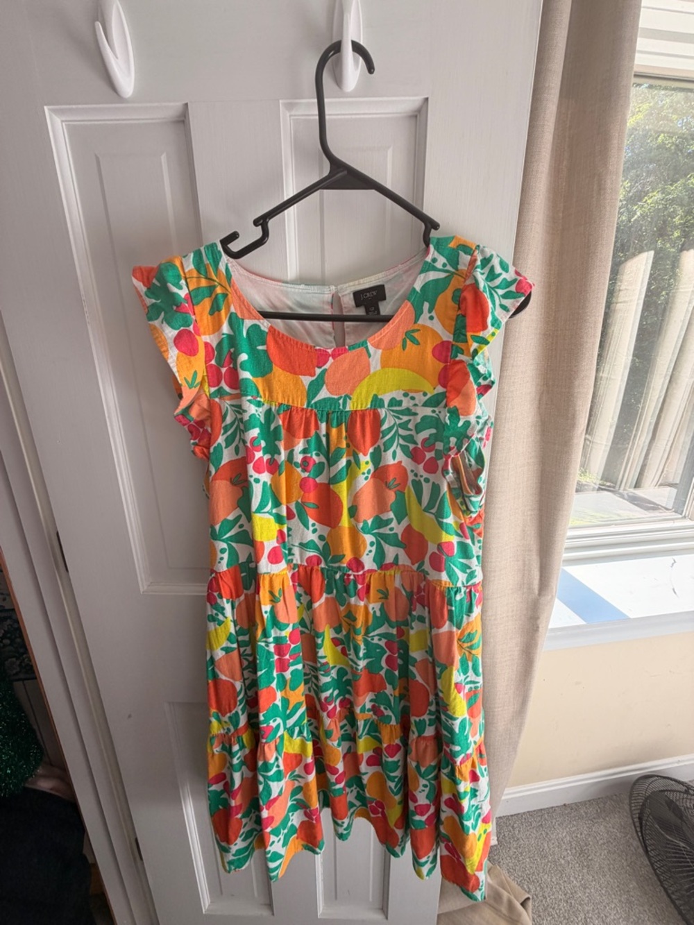 J. Crew Factory Multicolor Fruit-Print Midi Dress - Orange, Green, Yellow, Pink